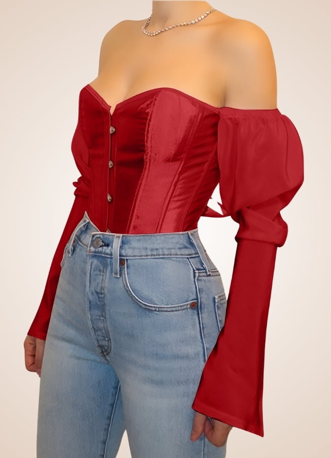 Steampunk Victorian Long Sleeve Corset Red / 2XL steampunk-victorian-long-sleeve-corset-red