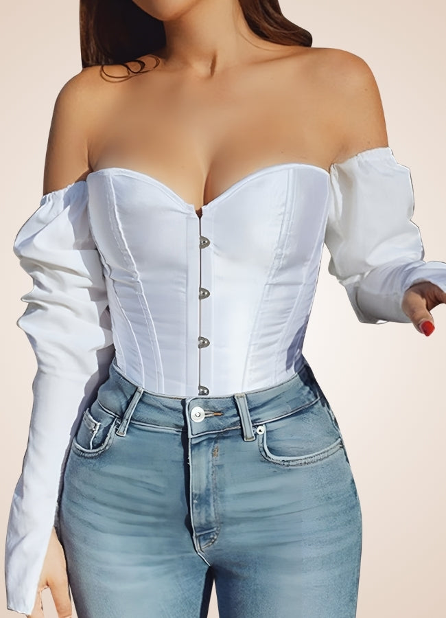 Steampunk Victorian Long Sleeve Corset White / 2XL steampunk-victorian-long-sleeve-corset-white