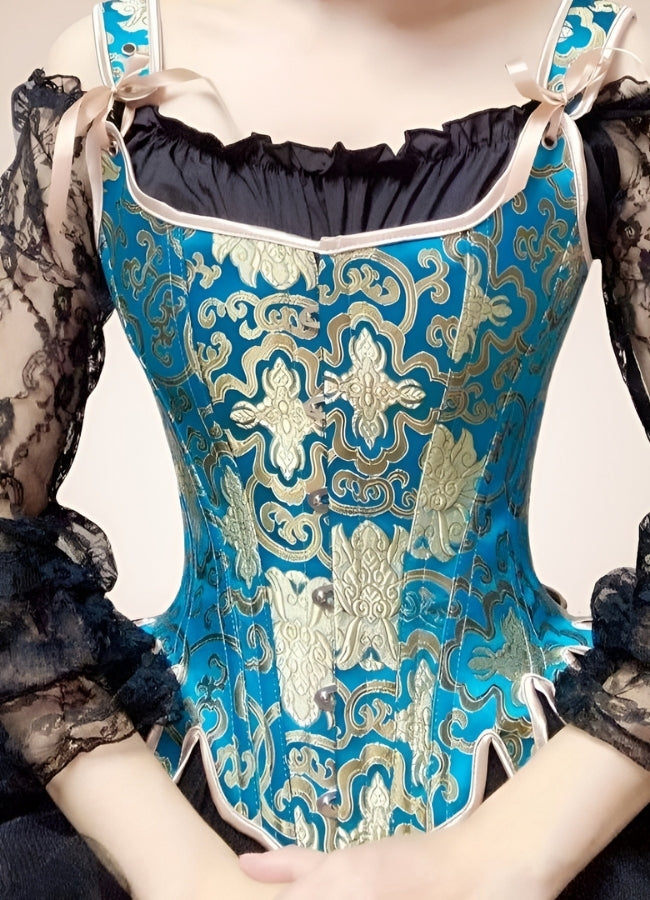 Steampunk Victorian Style Corset Blue Gold / XL steampunk-victorian-style-corset-blue-gold