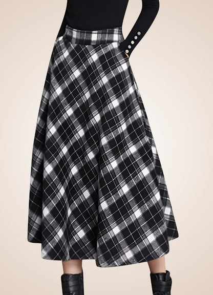 Victorian High Waist Plaid Skirt Black / 2XS victorian-high-waist-plaid-skirt-black