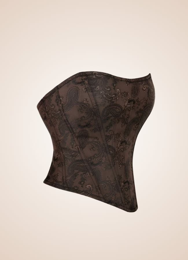 Vintage Pattern Steampunk Corset Brown / 2XS vintage-pattern-steampunk-corset-brown