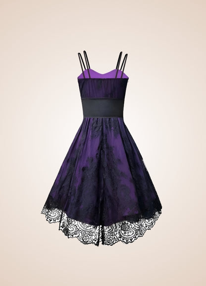Halloween Floral Lace Dress with Lace Up Corset, Purple / M