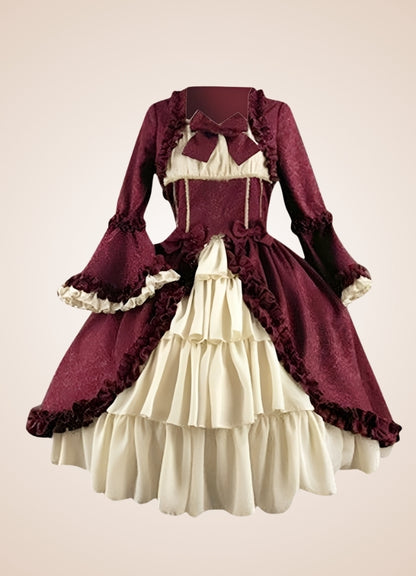 Vintage Victorian Ruffled Steampunk Dress Wine Red / XL vintage-victorian-ruffled-steampunk-dress-wine-red