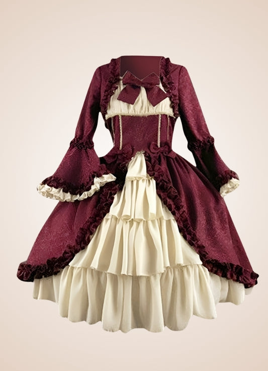 Vintage Victorian Ruffled Steampunk Dress Wine Red / XL vintage-victorian-ruffled-steampunk-dress-wine-red