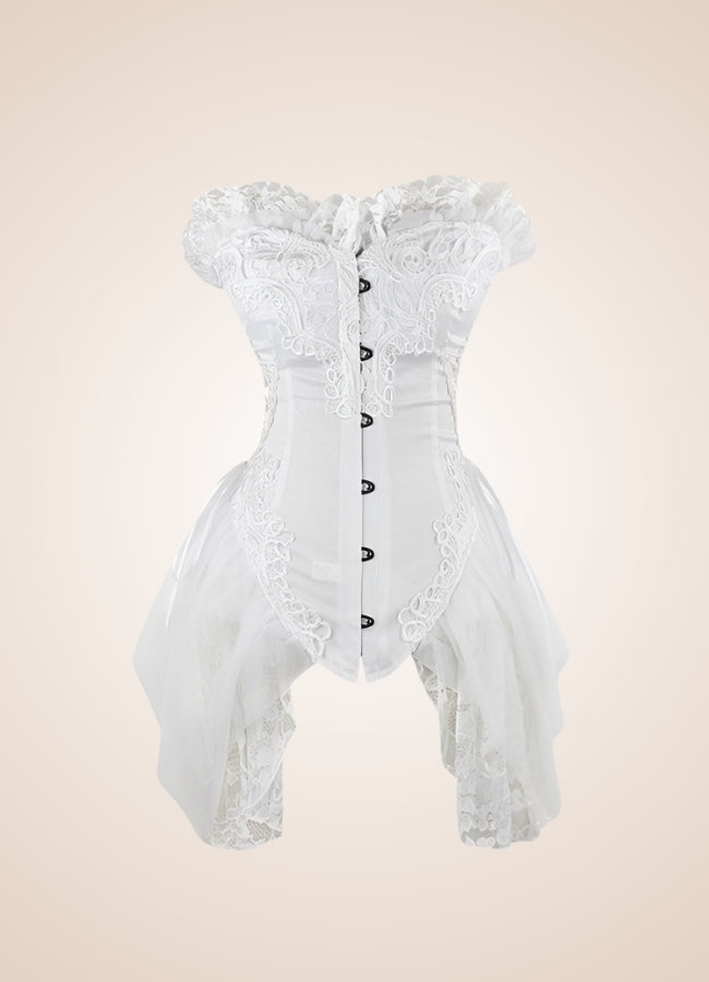 White Steampunk Victorian Long Corset White / XL white-steampunk-victorian-long-corset-white