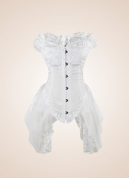 White Steampunk Victorian Long Corset White / XL white-steampunk-victorian-long-corset-white