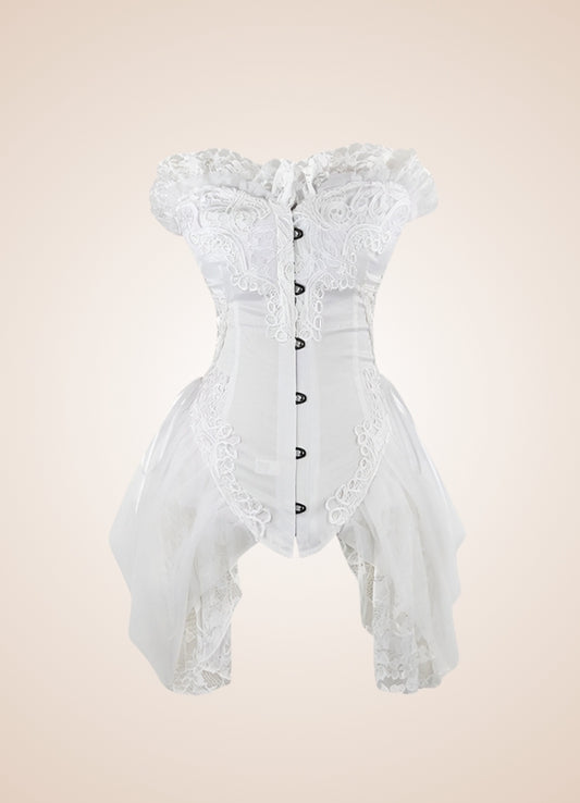 White Steampunk Victorian Long Corset White / XL white-steampunk-victorian-long-corset-white