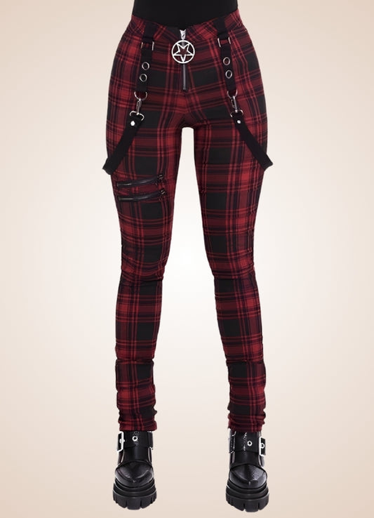 Women's Plaid Steampunk Trousers Red / 4XL womens-plaid-steampunk-trousers-red