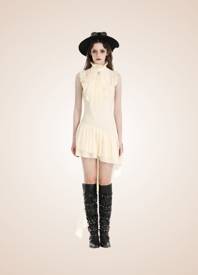 Women's Ruffle Steampunk Dress Off White / XL womens-ruffle-steampunk-dress-off-white