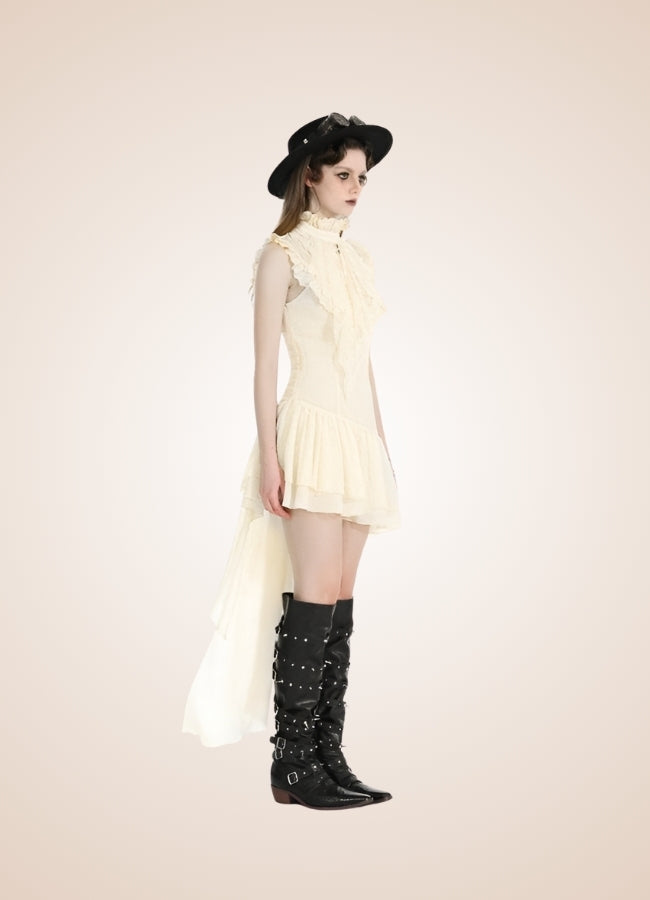 Women's Ruffle Steampunk Dress Off White / XL womens-ruffle-steampunk-dress-off-white