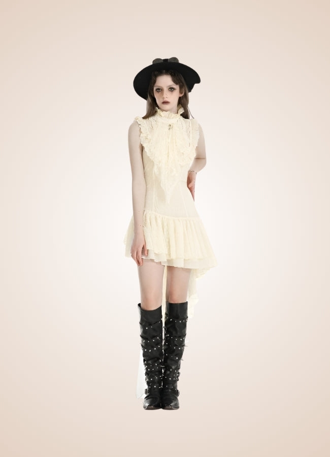 Women's Ruffle Steampunk Dress Off White / XL womens-ruffle-steampunk-dress-off-white