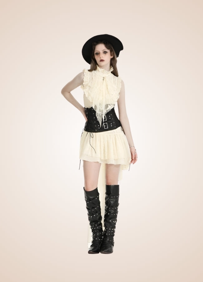 Women's Ruffle Steampunk Dress Off White / XL womens-ruffle-steampunk-dress-off-white