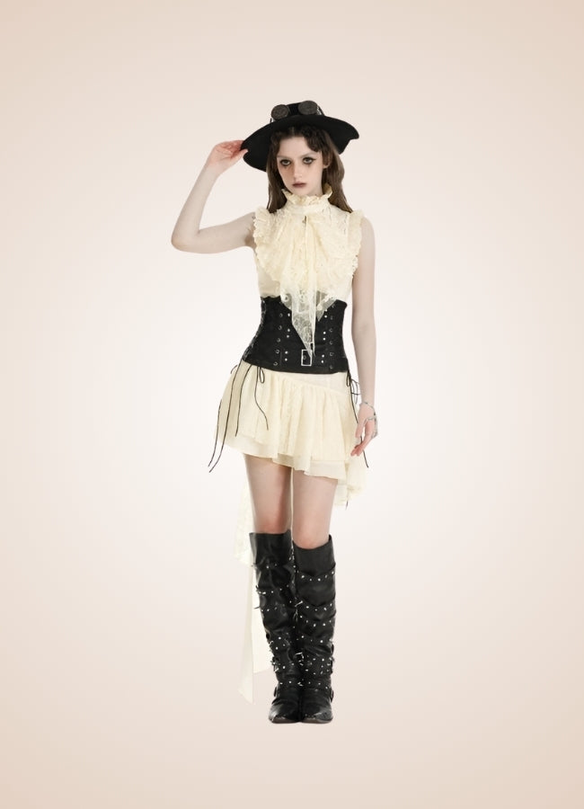 Women's Ruffle Steampunk Dress Off White / XL womens-ruffle-steampunk-dress-off-white