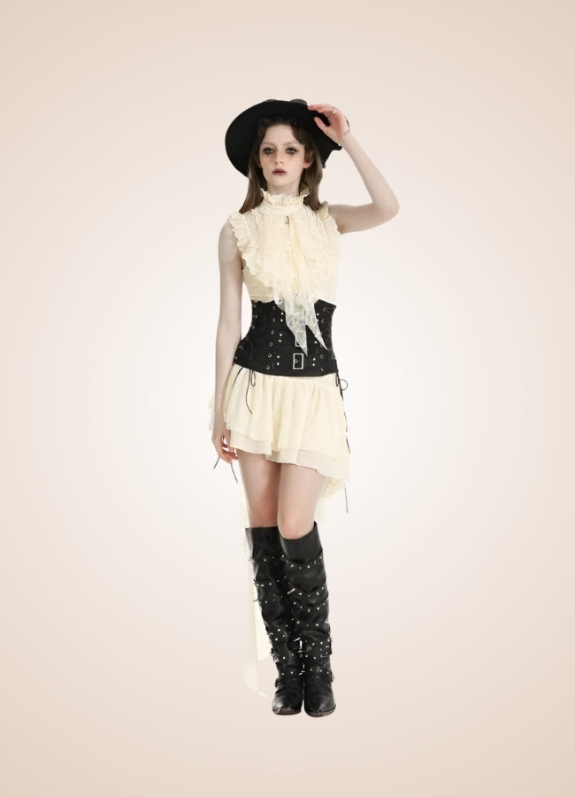 Women's Ruffle Steampunk Dress Off White / XL womens-ruffle-steampunk-dress-off-white