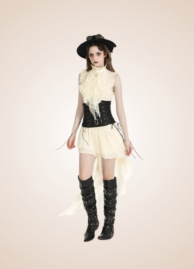 Women's Ruffle Steampunk Dress Off White / XL womens-ruffle-steampunk-dress-off-white