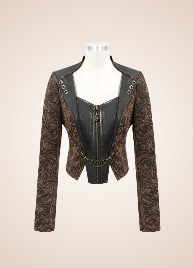 Women's Steampunk Leather Jacket Brown / 2XL womens-steampunk-leather-jacket-brown