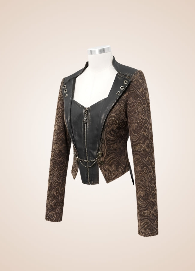 Women's Steampunk Leather Jacket Brown / 2XL womens-steampunk-leather-jacket-brown