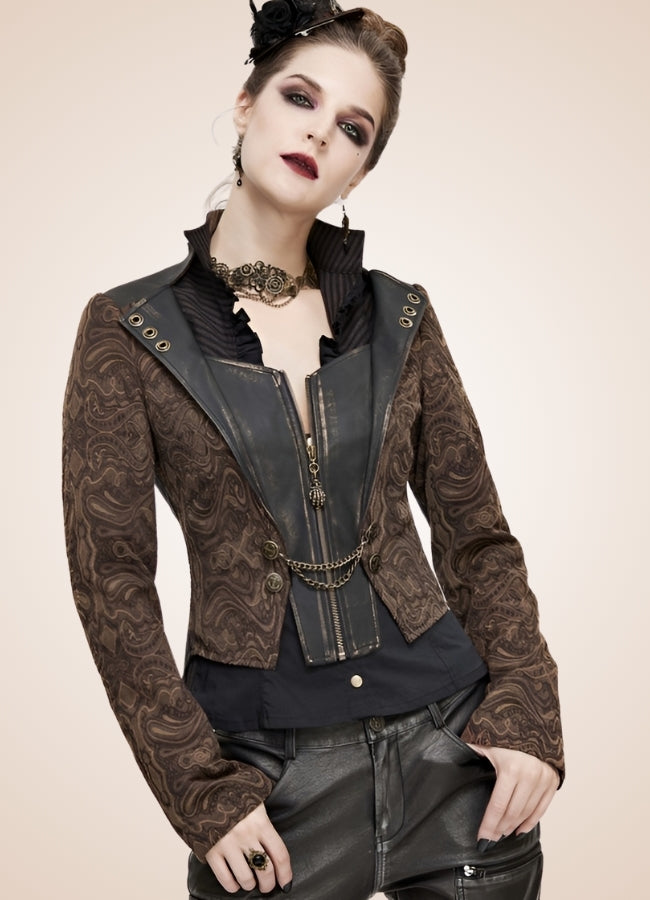 Women's Steampunk Leather Jacket Brown / 2XL womens-steampunk-leather-jacket-brown