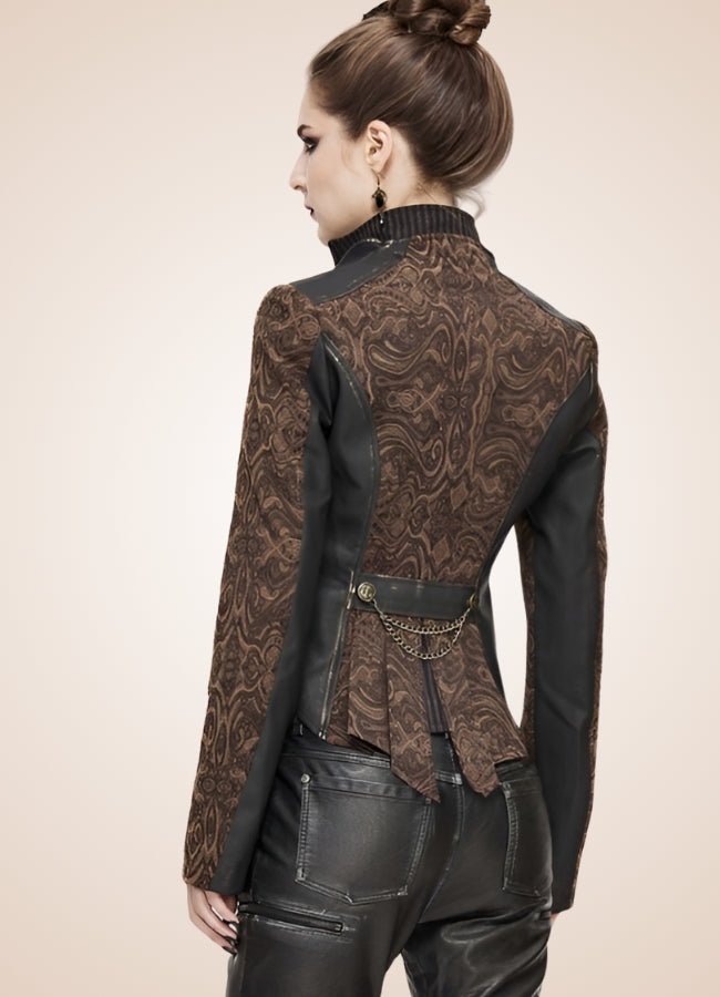 Women's Steampunk Leather Jacket Brown / 2XL womens-steampunk-leather-jacket-brown