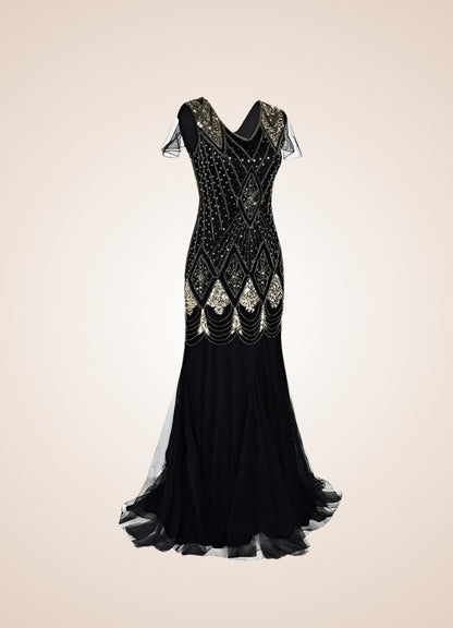Women's Steampunk Long Dress Black Gold / XL womens-steampunk-long-dress-black-gold