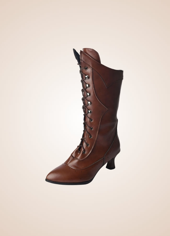 Women's Steampunk Mid Calf Boots Brown / 12.5 womens-steampunk-mid-calf-boots-brown