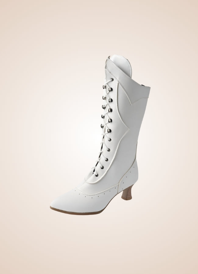 Women's Steampunk Mid Calf Boots White / 12.5 womens-steampunk-mid-calf-boots-white