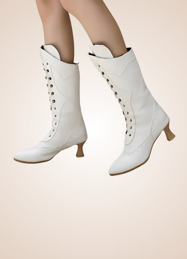 Women's Steampunk Mid Calf Boots White / 12.5 womens-steampunk-mid-calf-boots-white