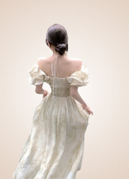 Women's Steampunk Off Shoulder Dress Apricot / M womens-steampunk-off-shoulder-dress-apricot
