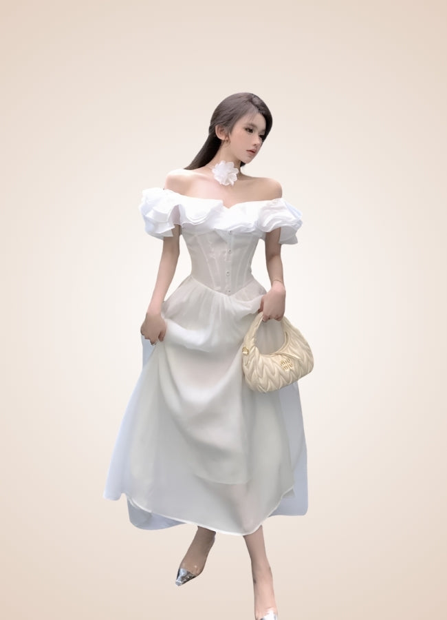 Women's Steampunk Off Shoulder Dress White / M womens-steampunk-off-shoulder-dress-white